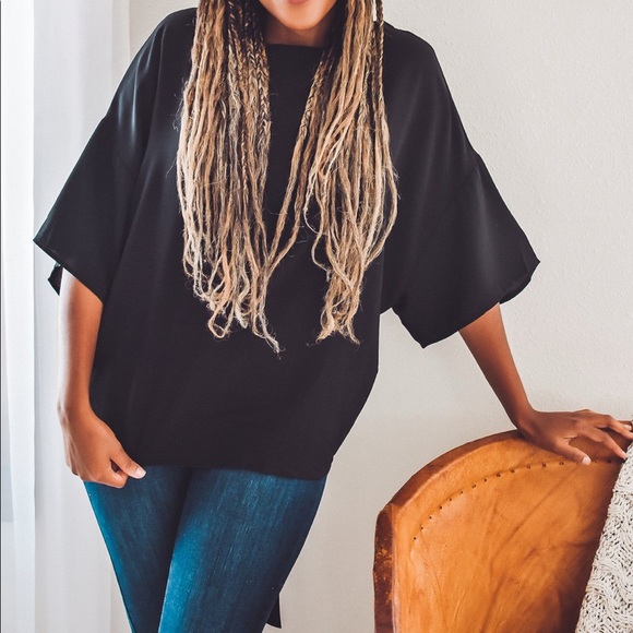 WAIST TIE BLOUSE-BLACK - Picture 5 of 9